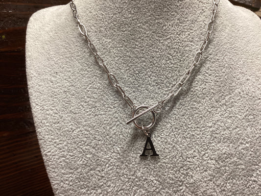 Initial Silver Tone paperclip Necklace