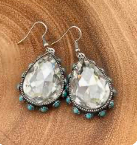 Western Facetted Glass Turquoise Earrings Ace