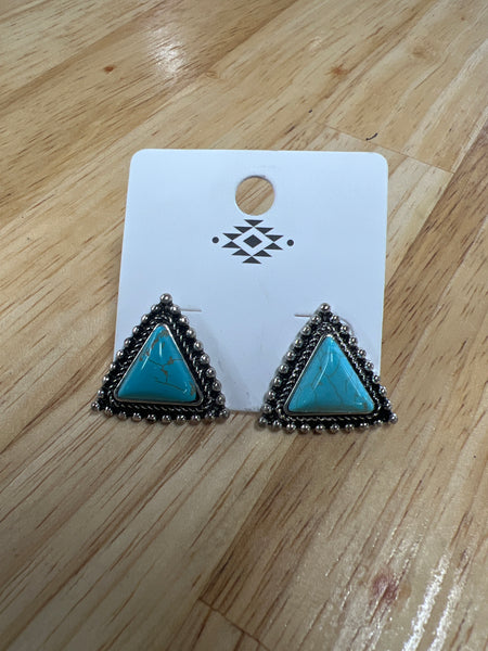 TURQUOISE TRIANGLE STUD EARRINGS