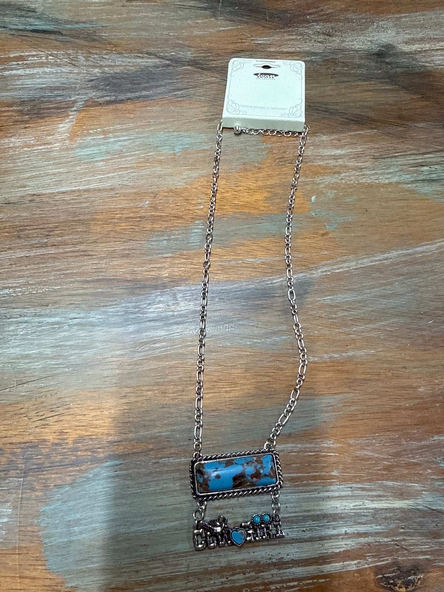 Cowgirl icon Necklace with Turquoise Bar