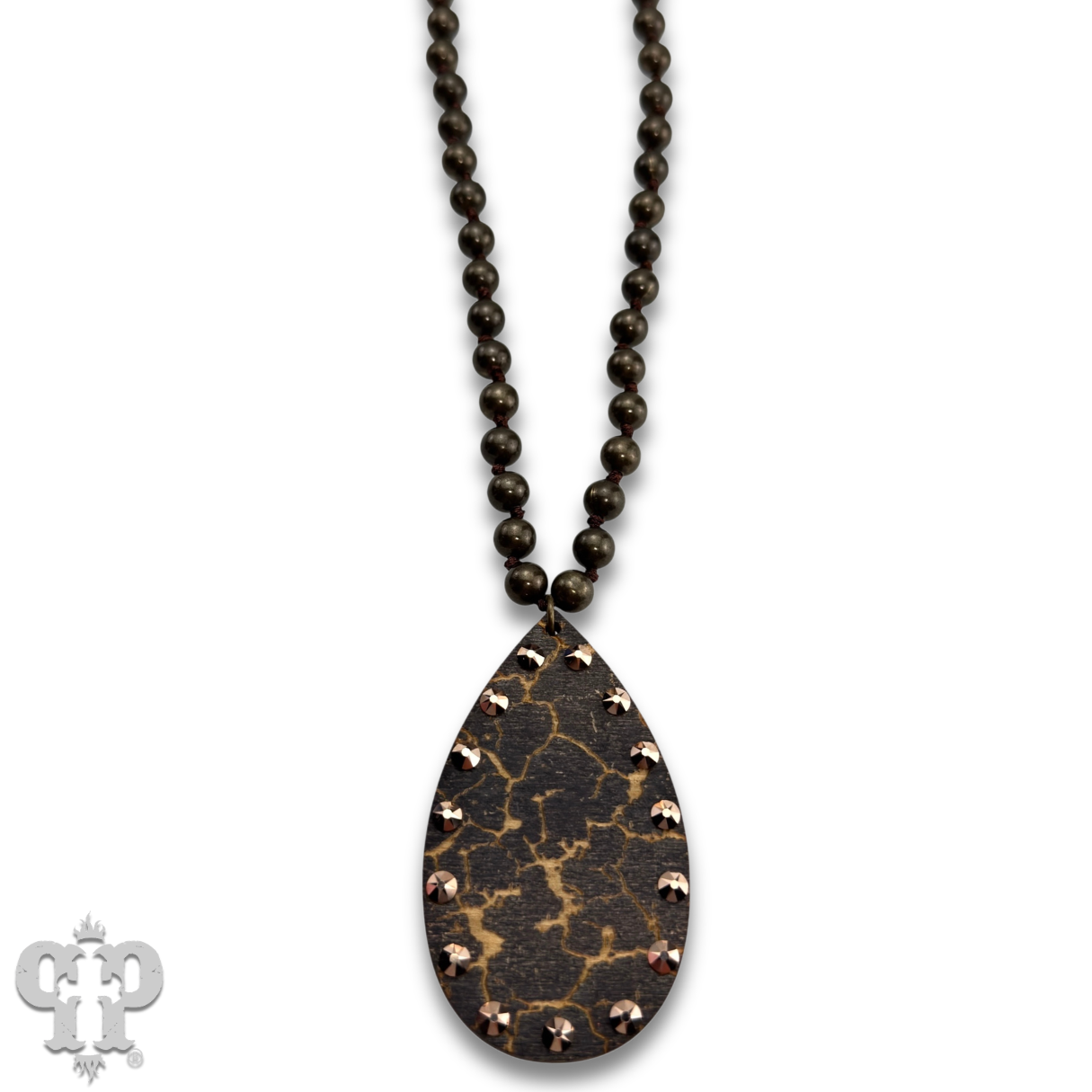 Crackle finish teardrop pendant necklace: White