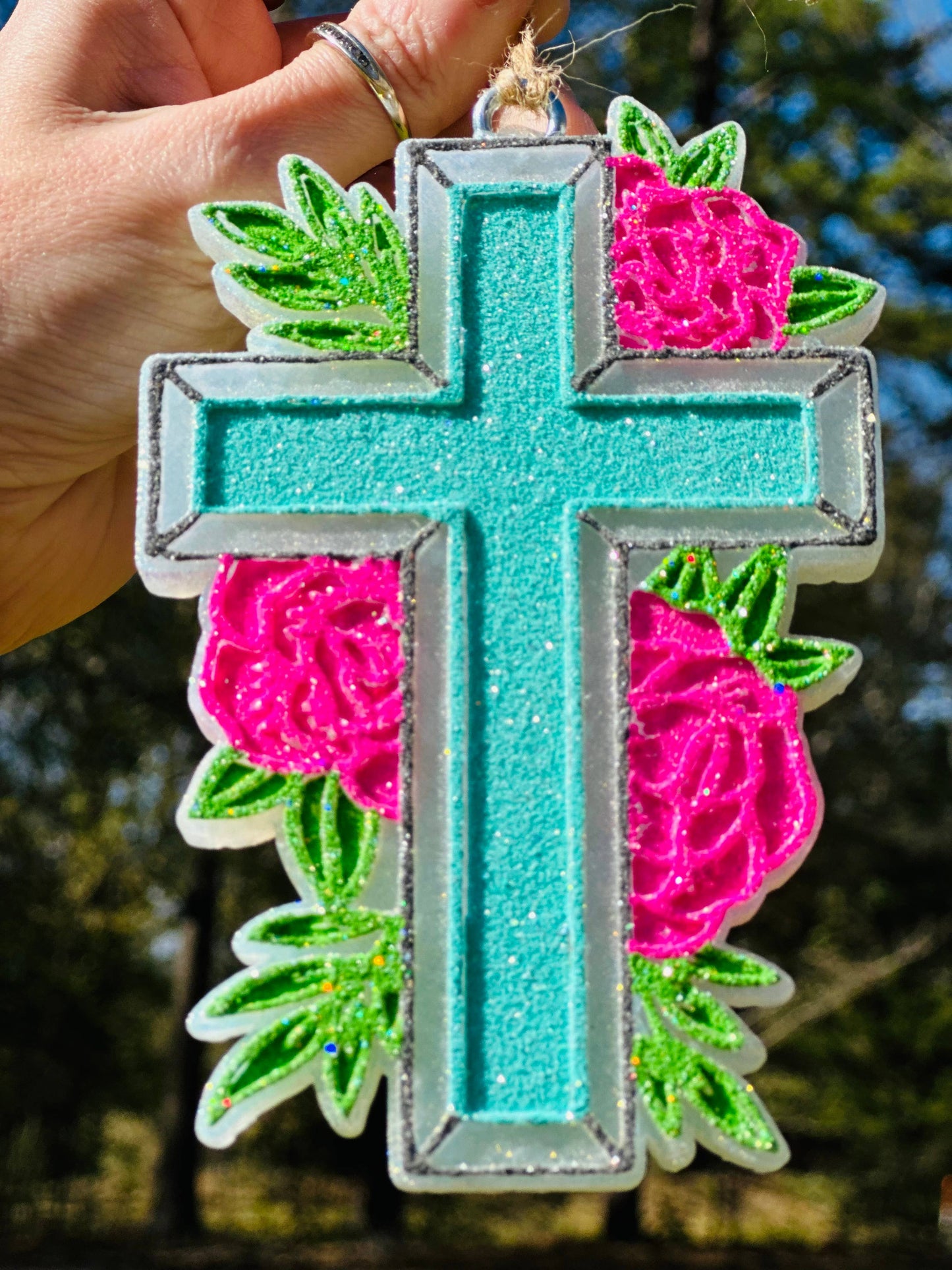 Floral Cross Car Freshie : Cowboy