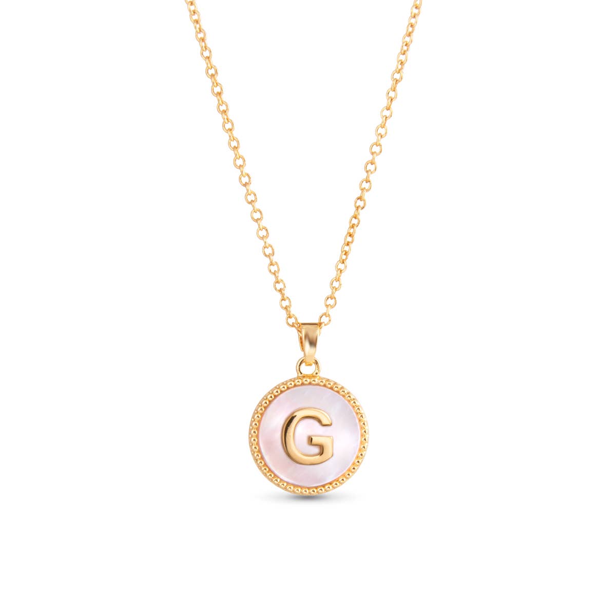 Gold Mother of Pearl Initial Necklaces | 18 Letters: C