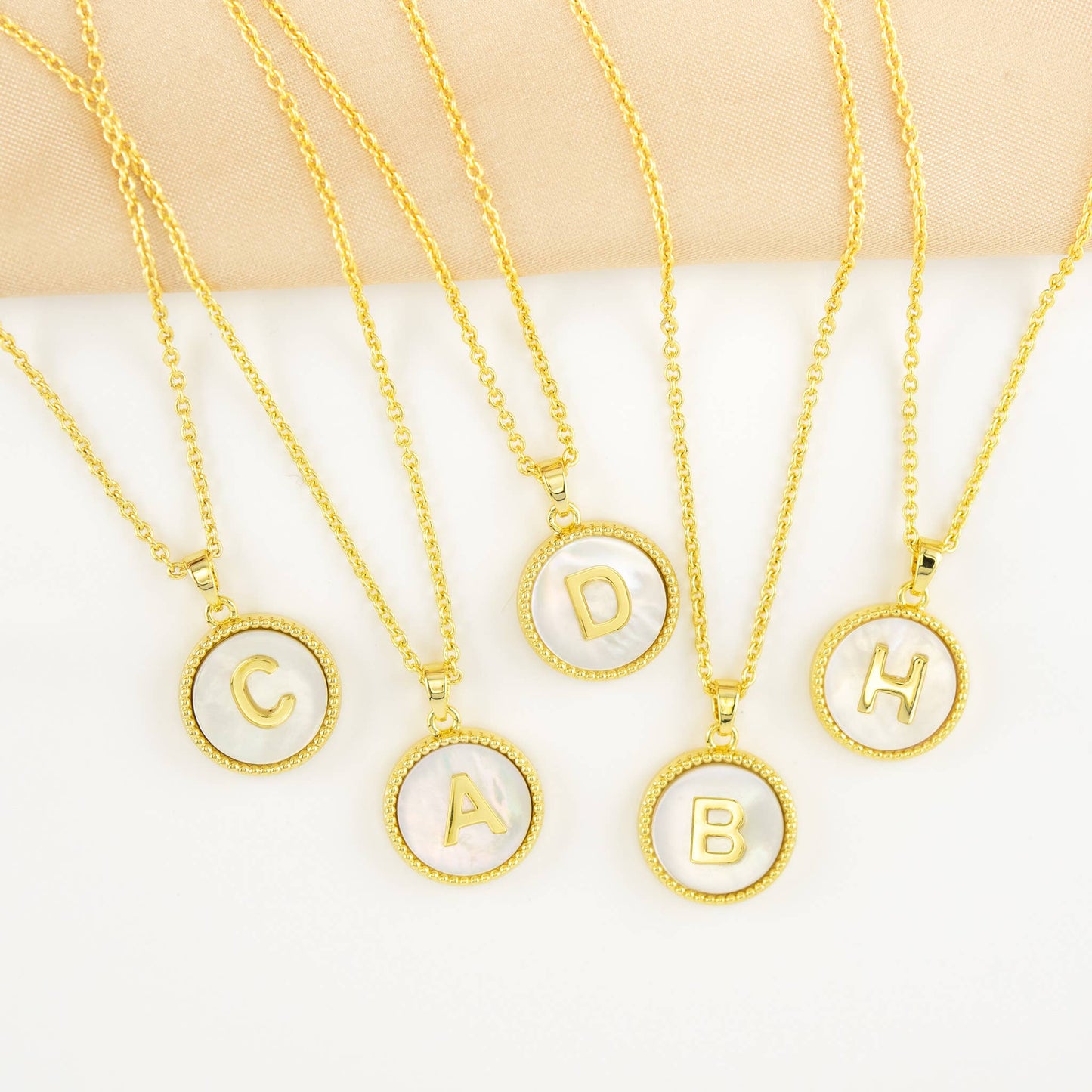 Gold Mother of Pearl Initial Necklaces |