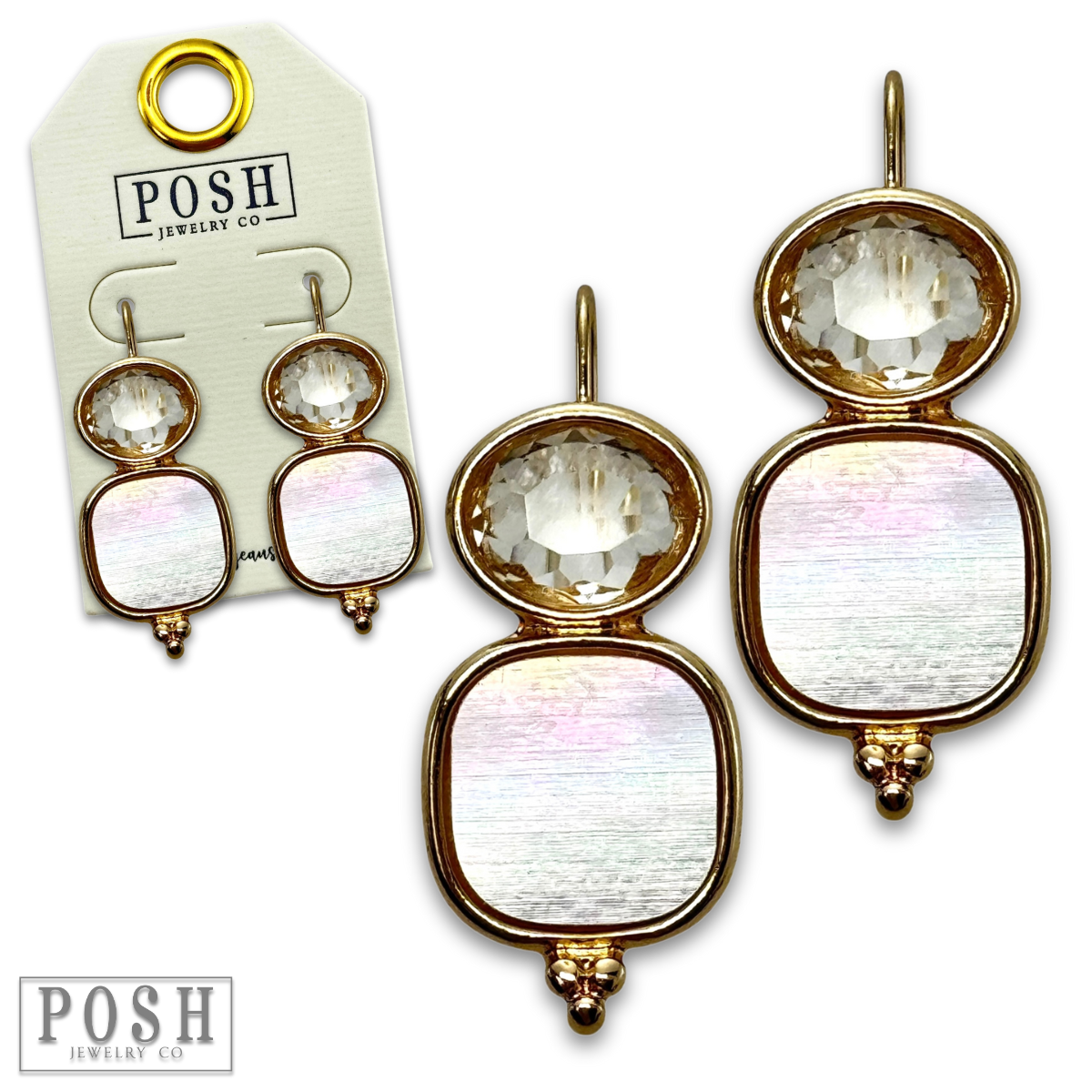 Rhinestone and Mother Of Pearl earring: Gold PP
