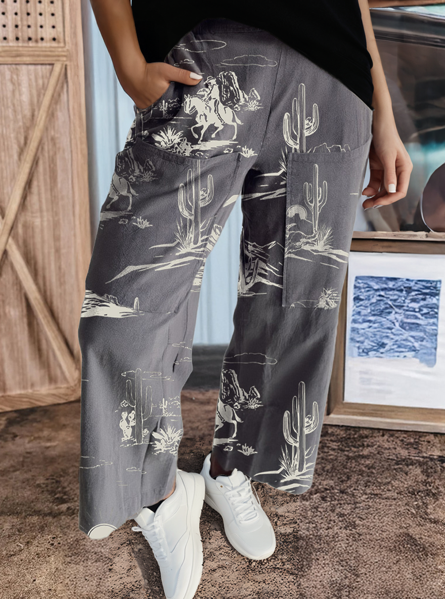 Western Wild West Riding Vintage Printed Shift Jeans: Gray / 4