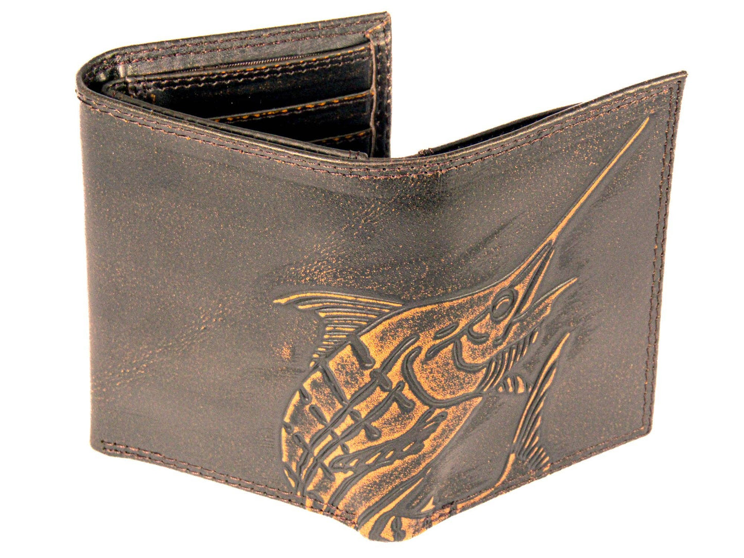 Marlin Burnished Leather Zep Trifold Wallet
