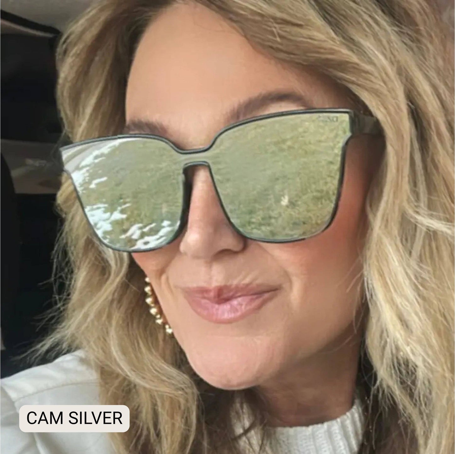 Cam - Women's Medium/ Large Square Sunglasses: Silver Dax Fl