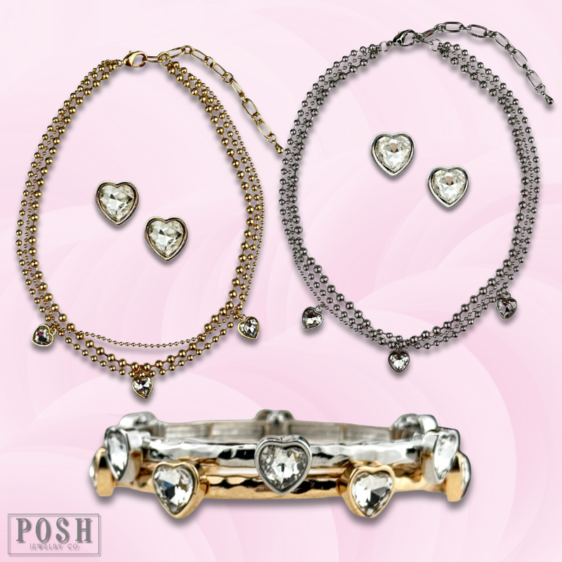 Rhinestone heart stud earring: Silver