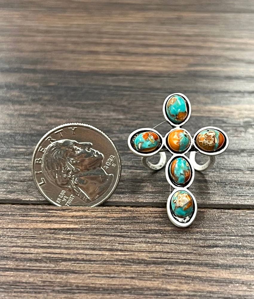750573, Cross Gemstone Adjustable Ring