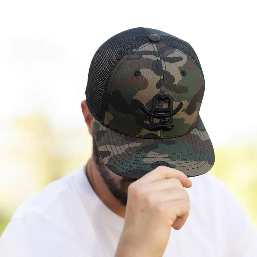 Hank 3D Flat Bill Trucker Hat: Green Camo/Black