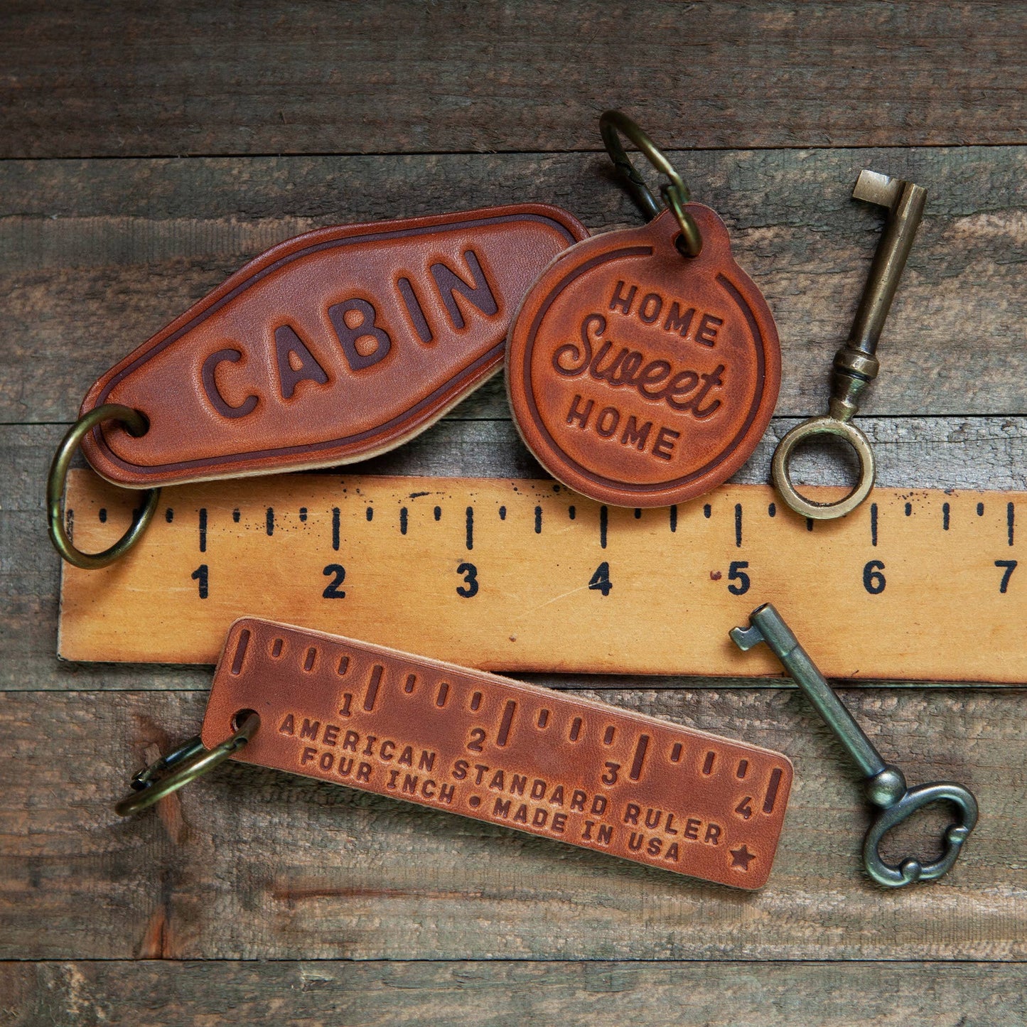 Texas Silhouette Script Leather Keychain Texas Style