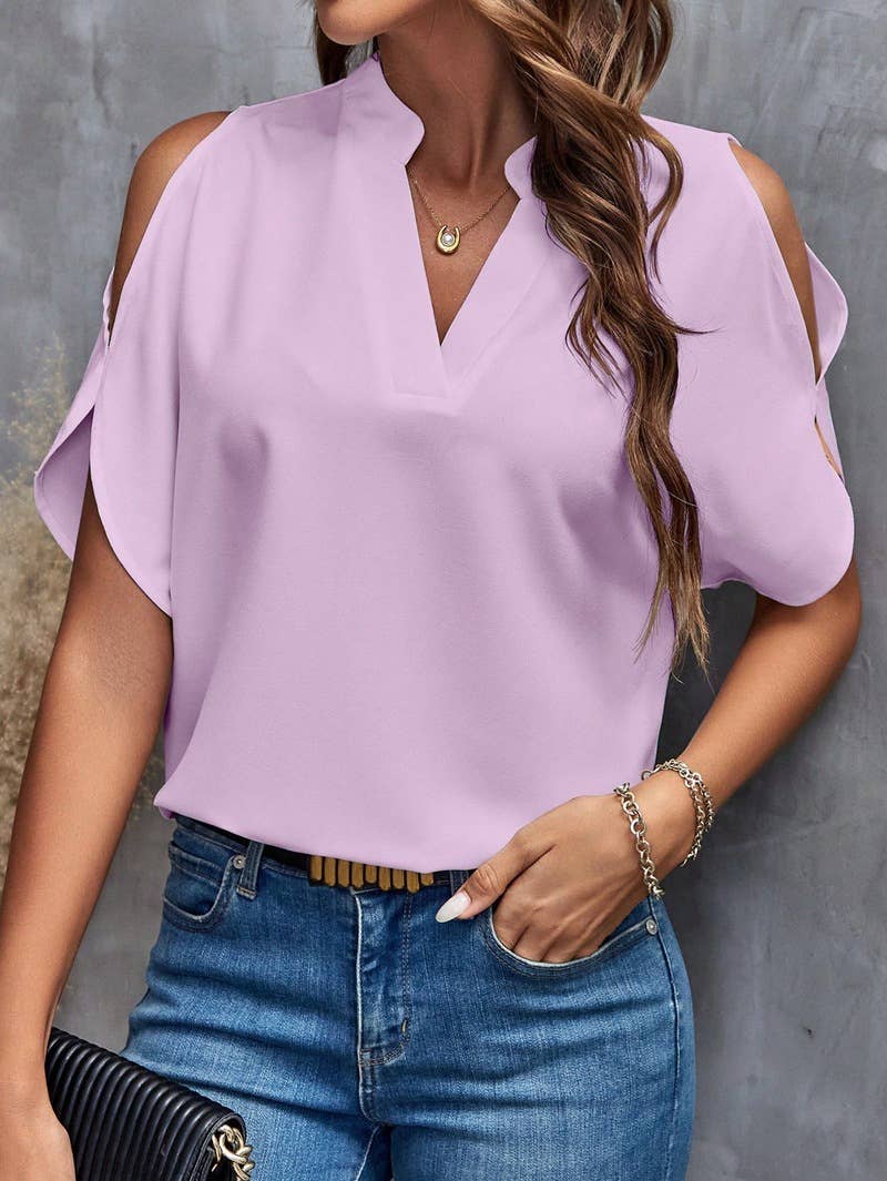 V-NECK STYLISH SLEEVED WOMEN'S BLOUSE: RED Lily Clothing