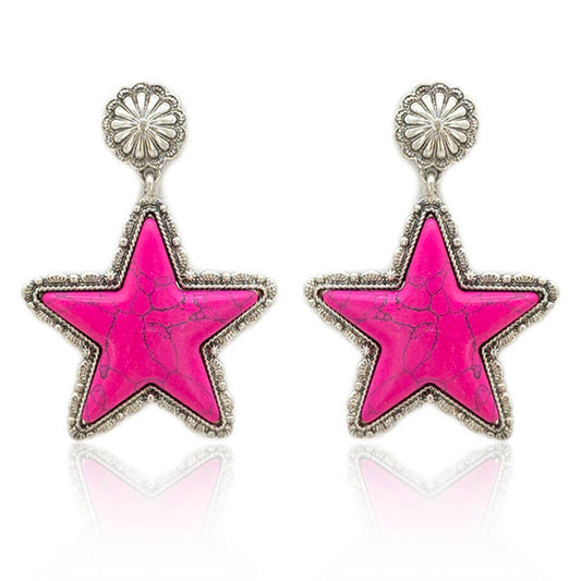 Howlite Stone Star Metal Concho Drop Earrings: Susie Q