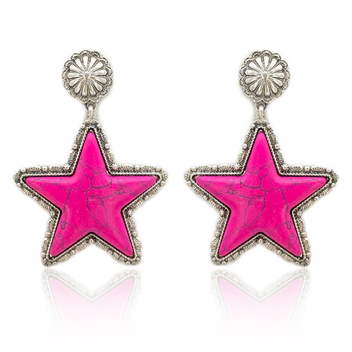 Howlite Stone Star Metal Concho Drop Earrings: Susie Q