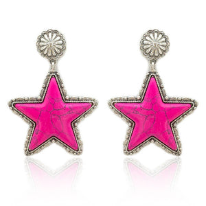 Howlite Stone Star Metal Concho Drop Earrings: Susie Q