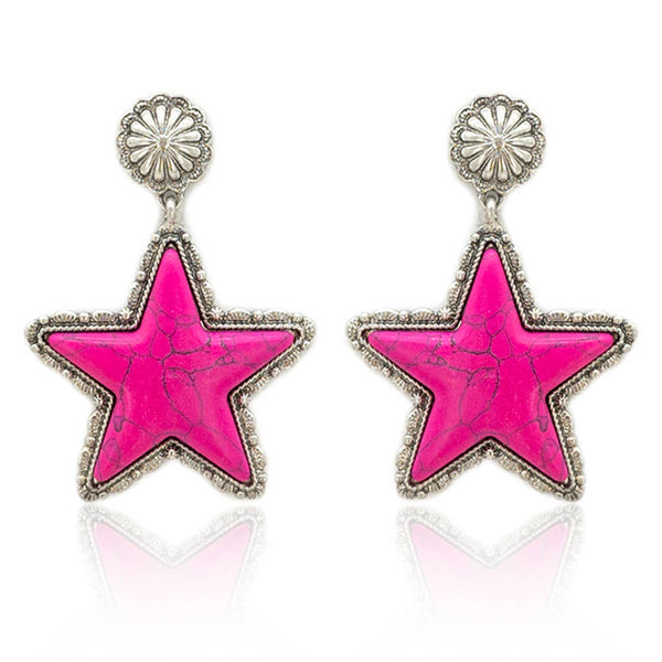 Howlite Stone Star Metal Concho Drop Earrings: Susie Q