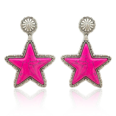 Howlite Stone Star Metal Concho Drop Earrings: Susie Q