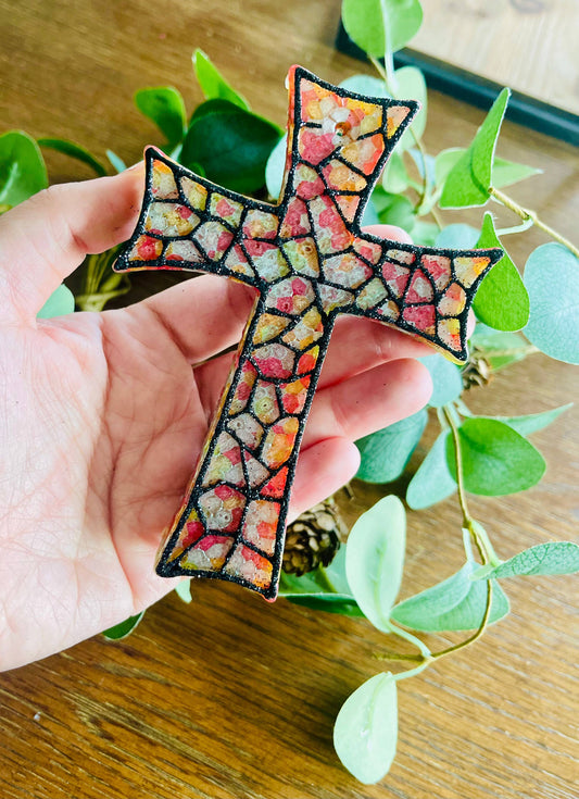 Stained Glass Cross Car Freshie Stay