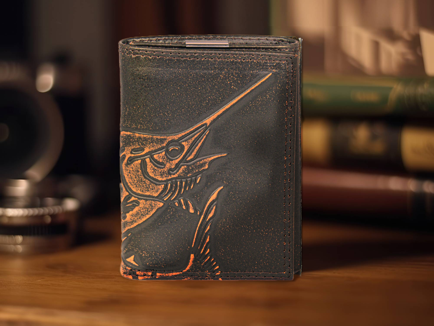 Marlin Burnished Leather Zep Trifold Wallet