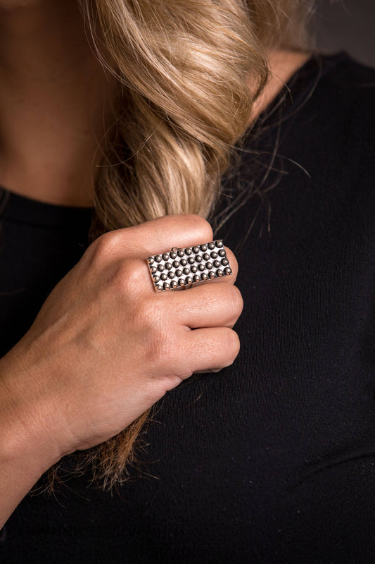 1.5" Adjustable Burnished Silver Rectangular Dotted Ring Westco