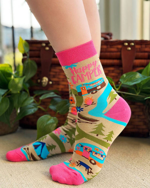 Happy Camper Women's Crew Socks- Fabdaz