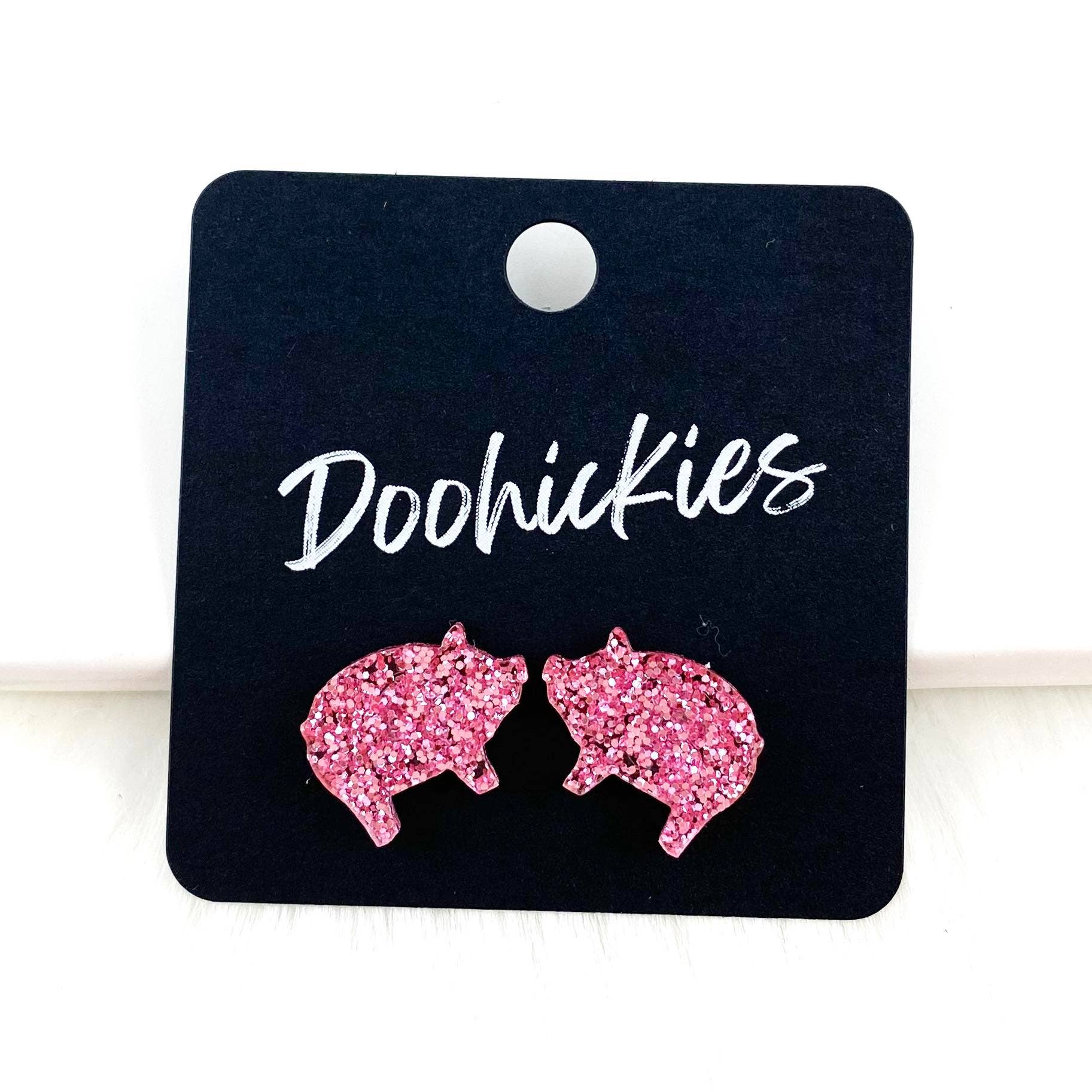 Show Animal Studs -Western Earrings: Pink Glitter Pigs Doohickie