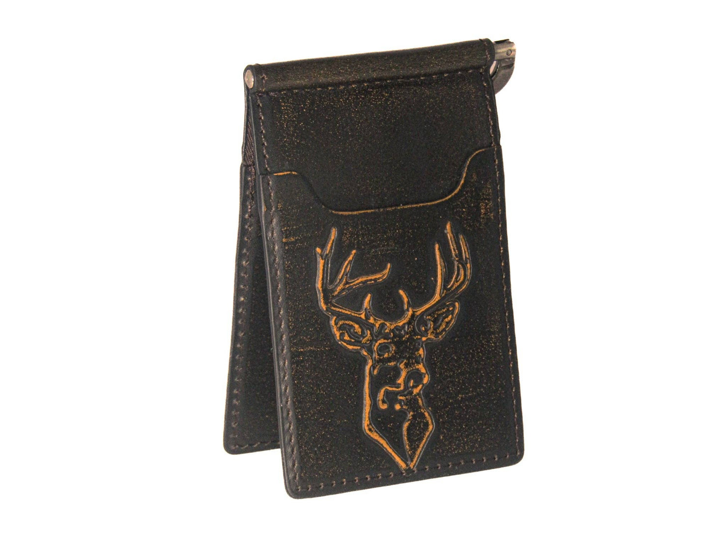 Buck Burnished Leather Zep Front Pocket Clip Wallet