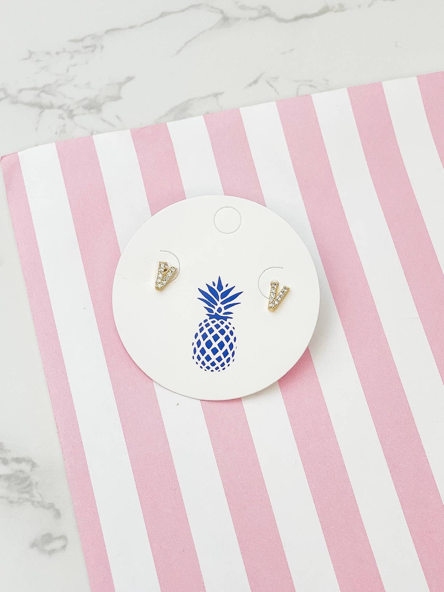 Cubic Zirconia Initial Stud Earrings- Gold: Y