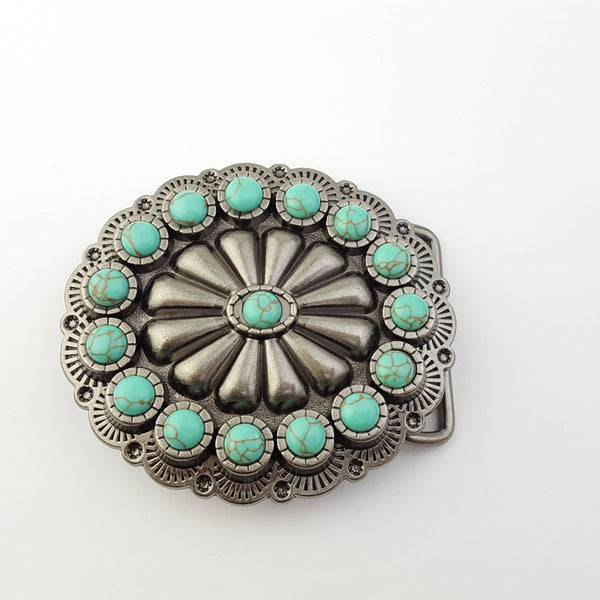 Oval Western Turquoise Stone Belt Buckle Axesoria