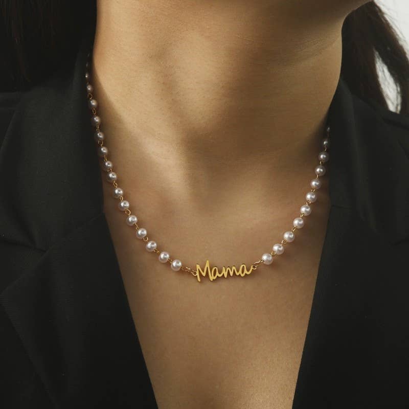 18K STAINLESS STEEL TARNISH FREE MAMA NECKLACE | 40NK9454: Gold