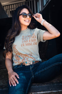 Cowgirl Way Tee: Khaki Brown / S-Xl Modern Cowgirl