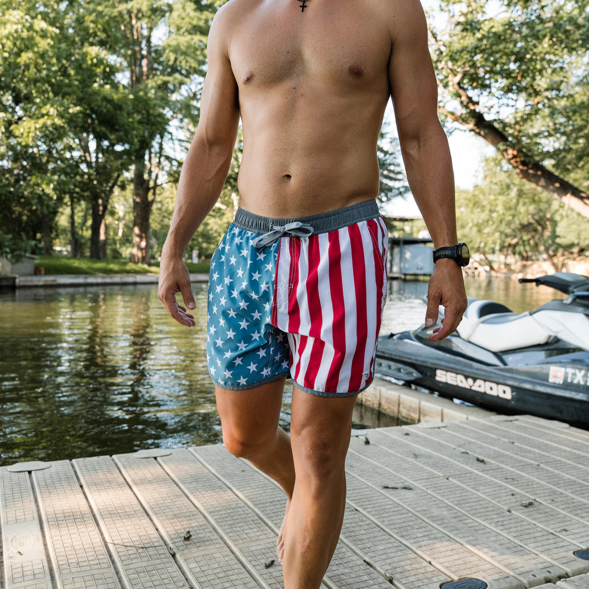 Throwback USA American Flag Burlebo Swim Trunks Tx/Fl
