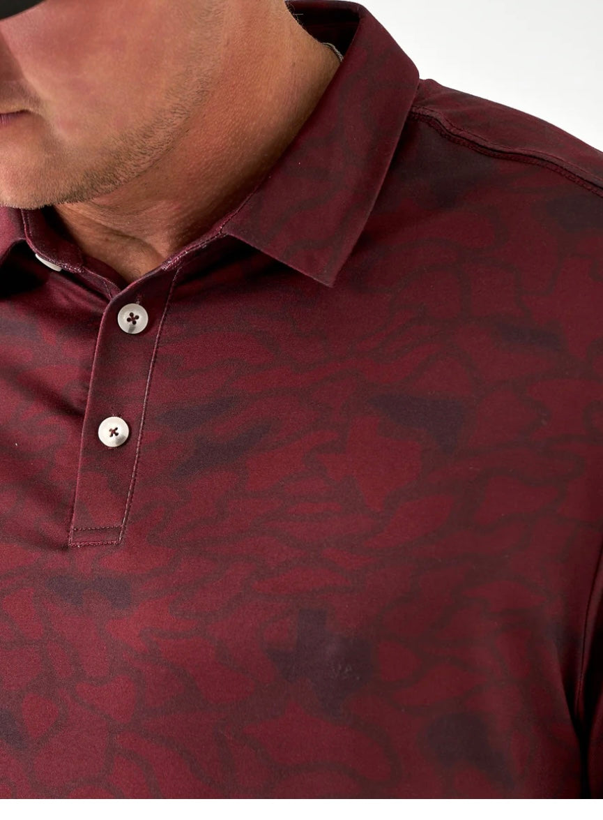 Maroon Texas Camo Performance Polo Burlebo