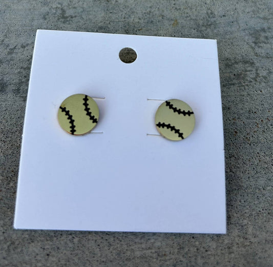 Baseball or Softball Stud Earrings in Gold or Silver: JInk FL
