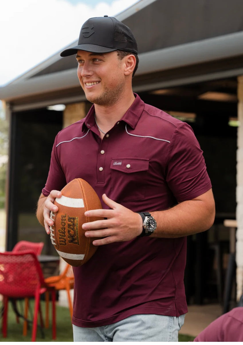 Maroon Pearl snap Performance Polo Burlebo