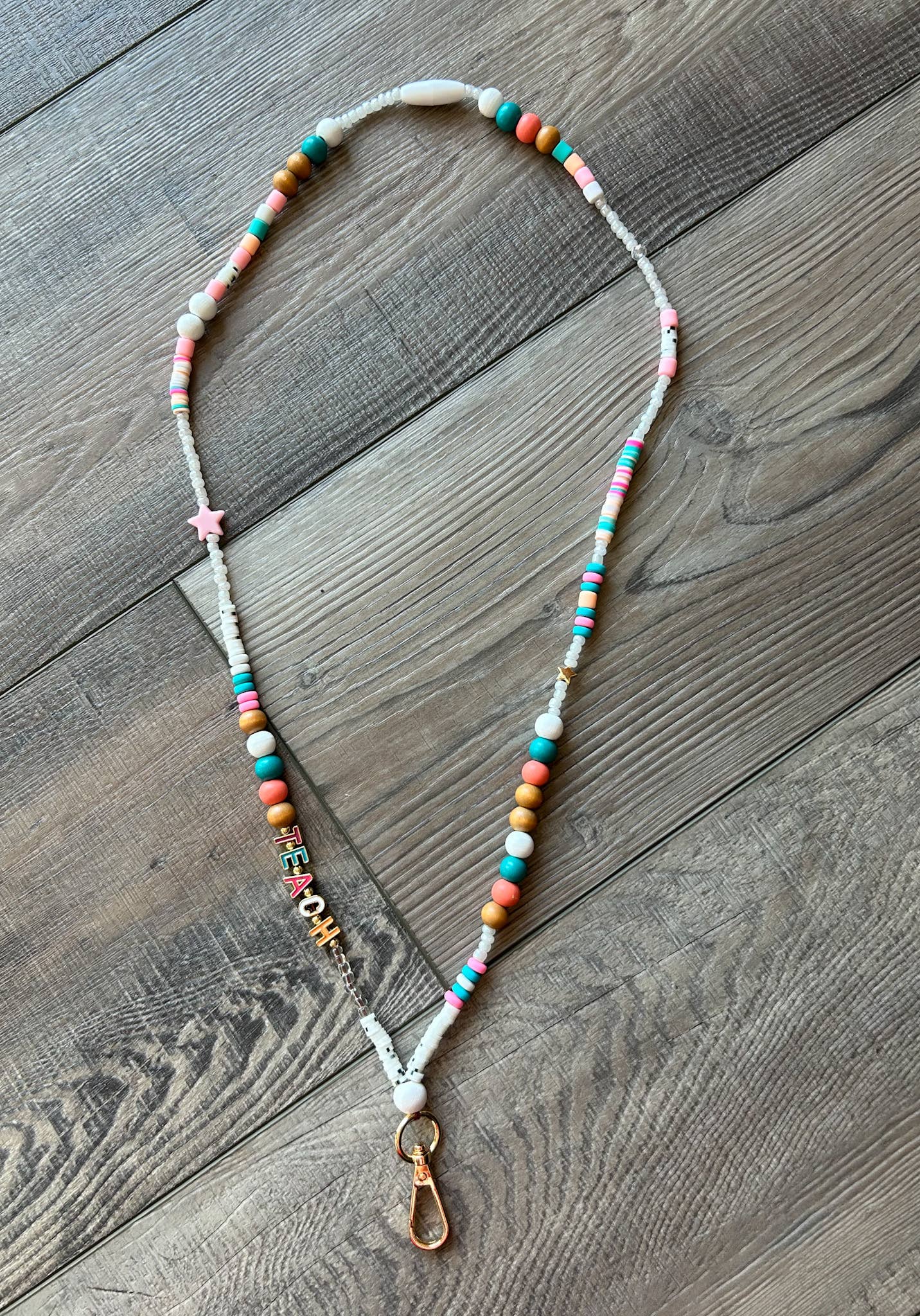 Teach Colorful Beaded Lanyard with Breakaway Clasp JInk Fl