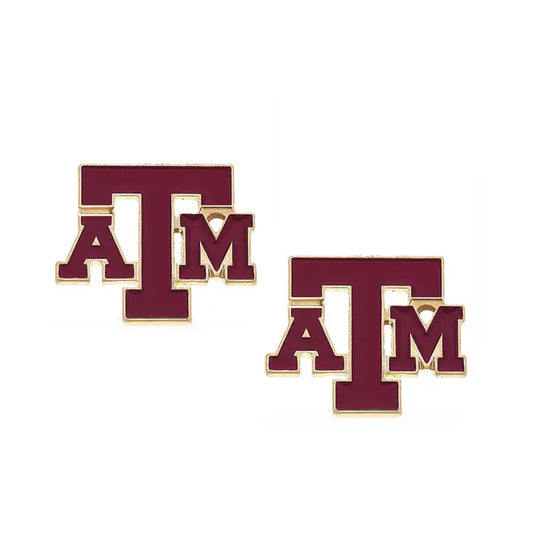 Texas A&M Aggies Enamel Stud Earrings in Maroon Canvas