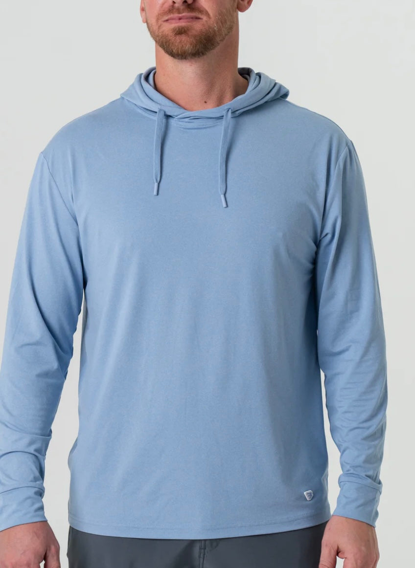Heather Sky Blue Performance Hoodie with UPF 50 Sun Protection Burlebo