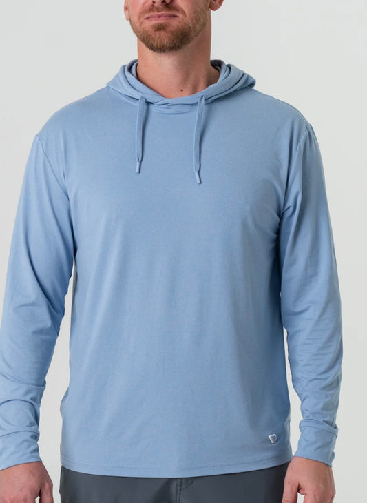 Heather Sky Blue Performance Hoodie with UPF 50 Sun Protection Burlebo
