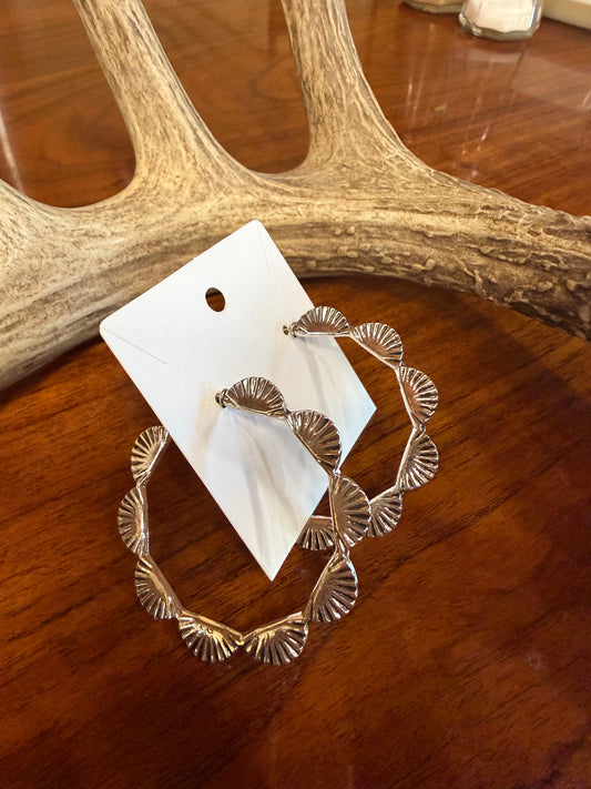 Big Scalloped Silver Tone  Hoop Earrings