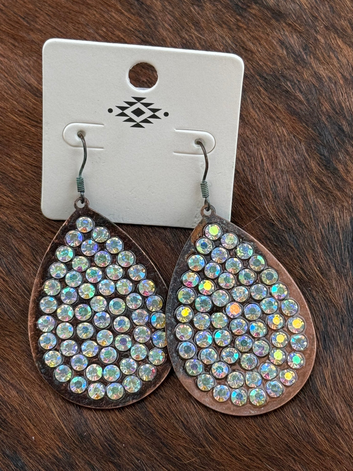 Copper patina bling earrings ￼