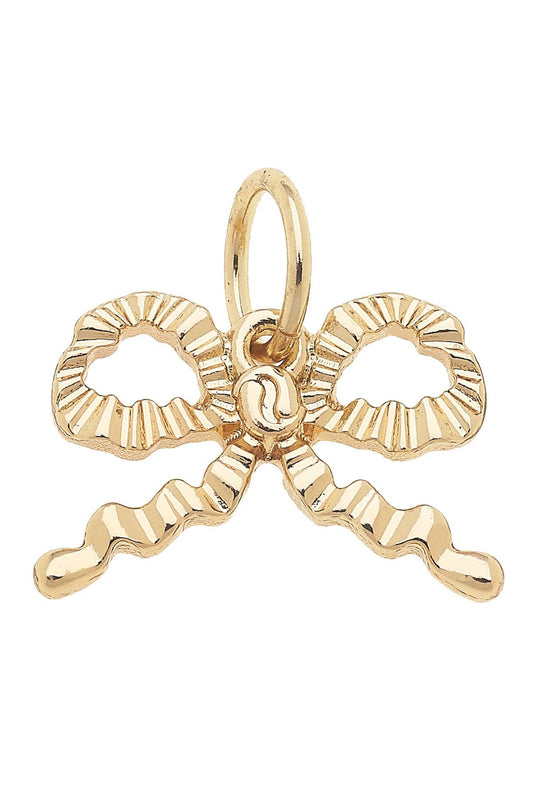 Ruffled Bow Charm in Shiny Gold Canvas
