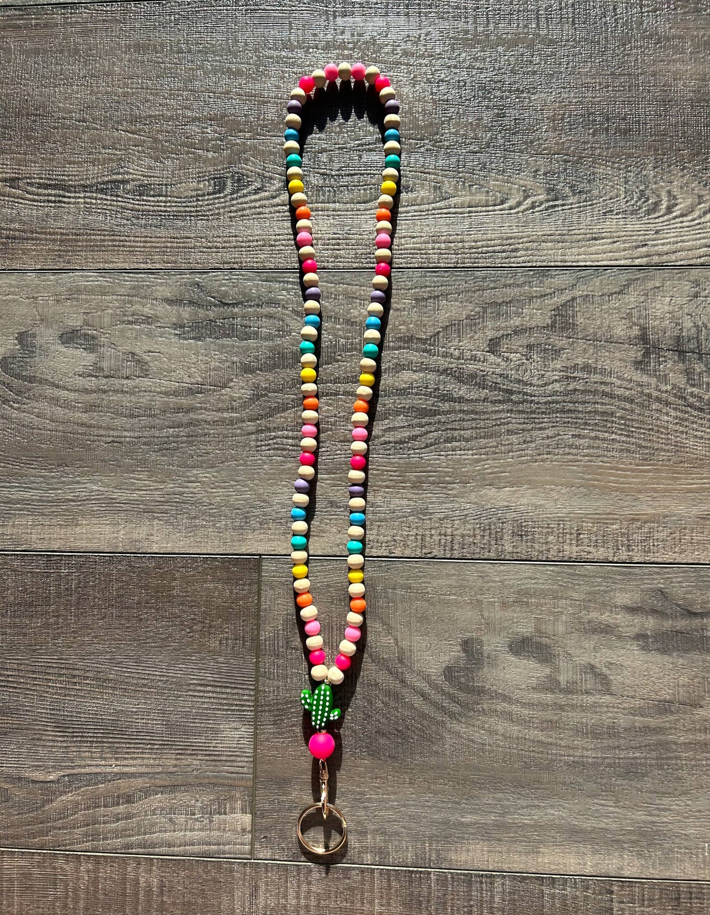 Colorful Beaded Teacher Lanyard with Cactus JInk Tx