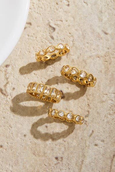 Gold Rhinestone Multi-Shape Eternity Stack Rings | 40R142: TEARDROP