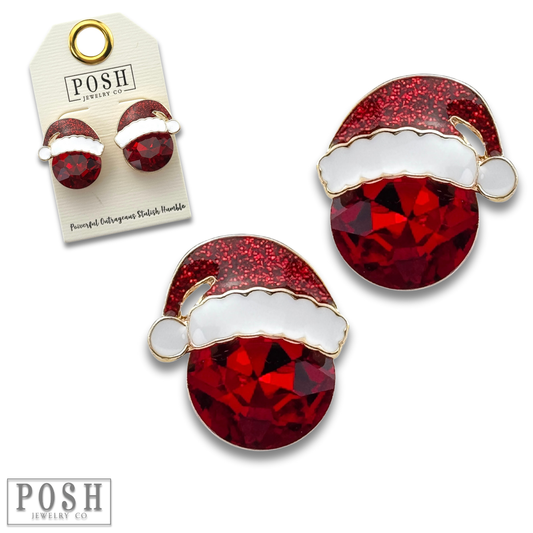 Rhinestone Santa hat earring: Red PP