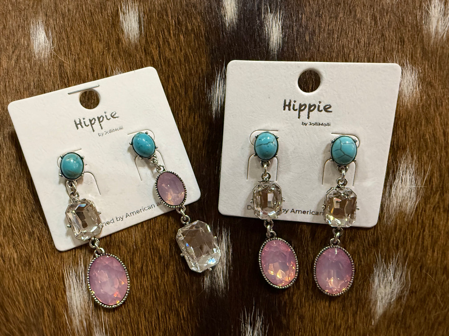 Tri Stone Western Dangle Earrings