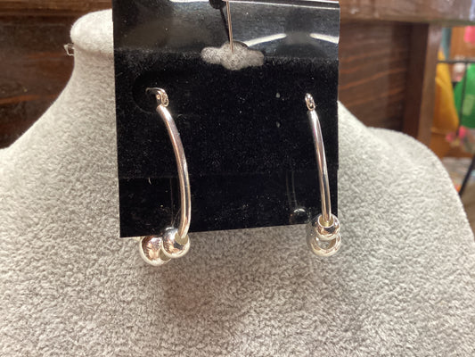 Silver Hoop Earrings W/Silver Beads
