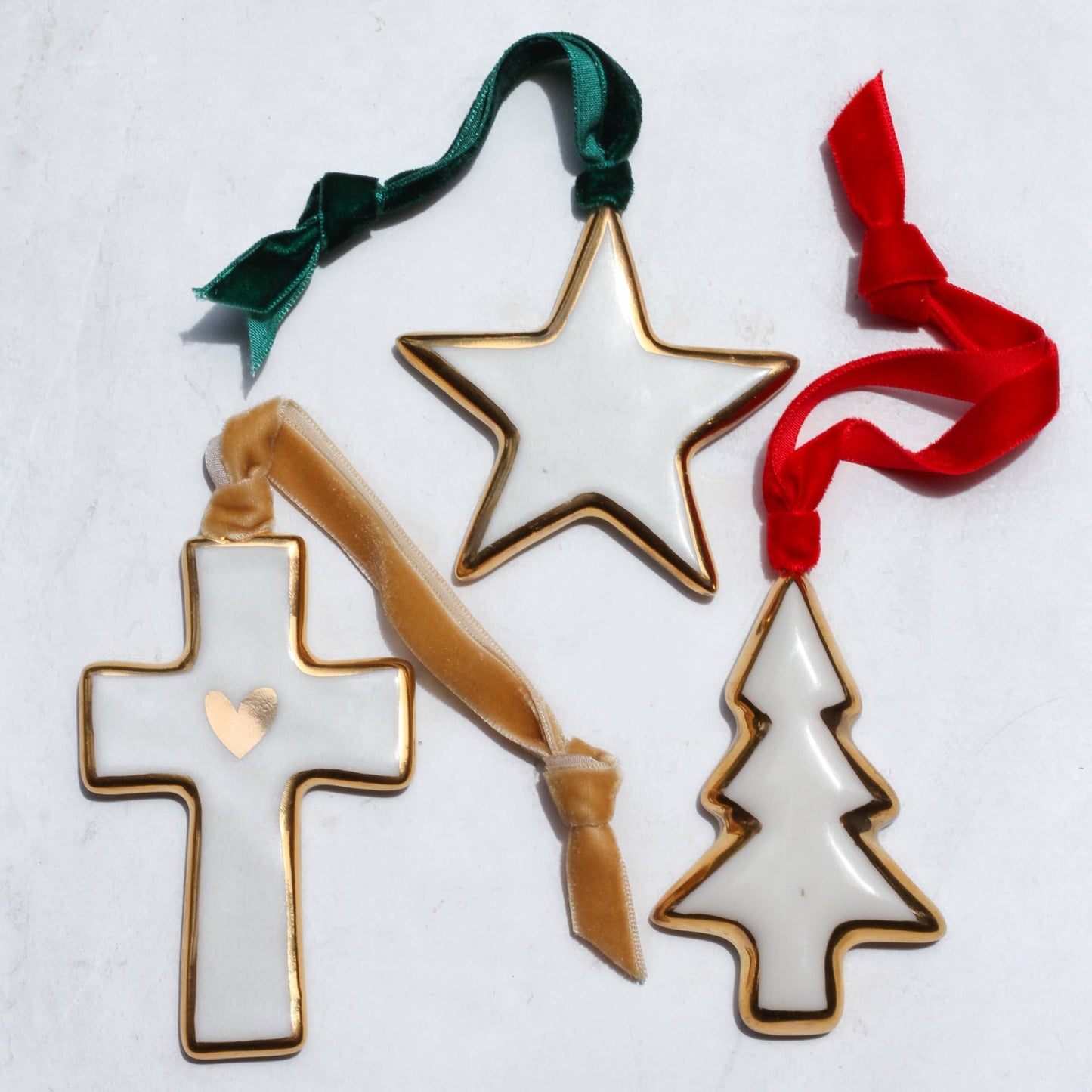 Cross Ornament with Gold Heart | Handmade: Turquoise