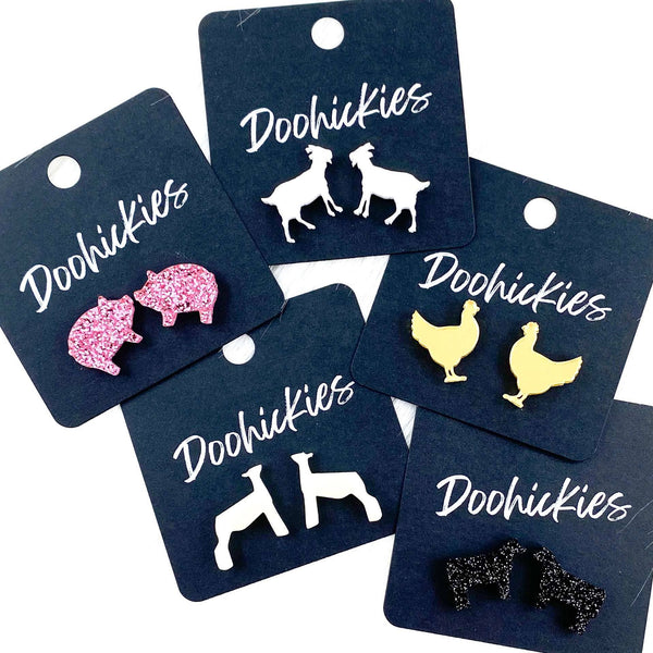 Show Animal Studs -Western Earrings: Pink Glitter Pigs Doohickie